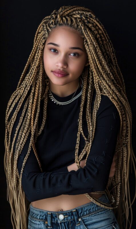 individual braids in blond background schwarz