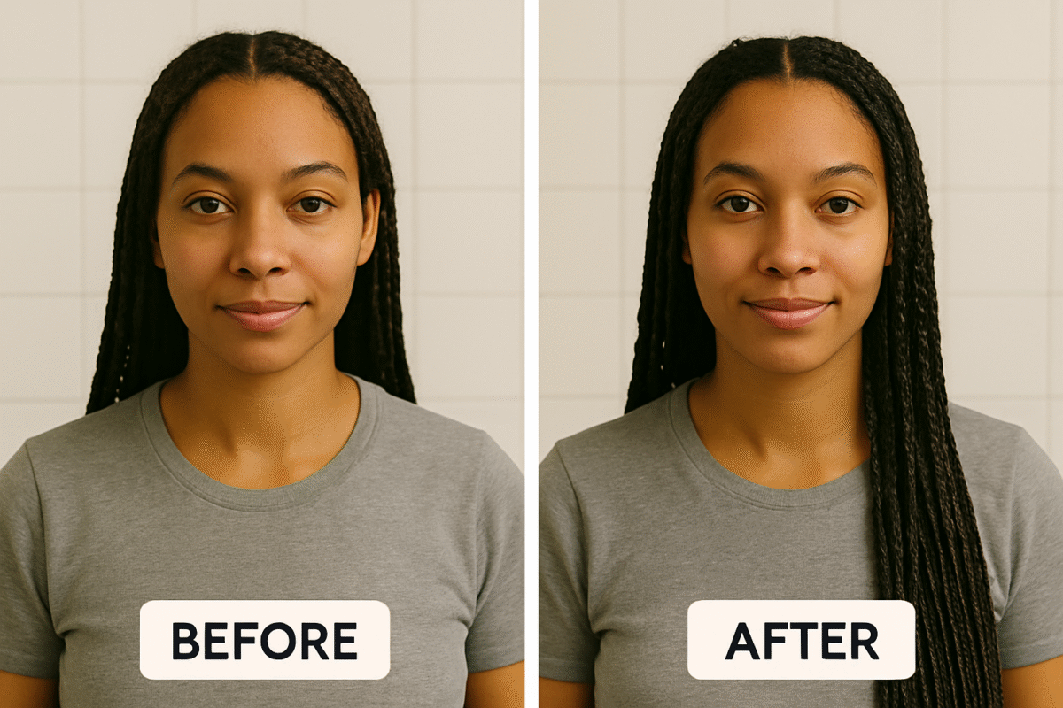 Vorher-Nachher-Vergleich-trockene-frisch-gewaschene-Braids